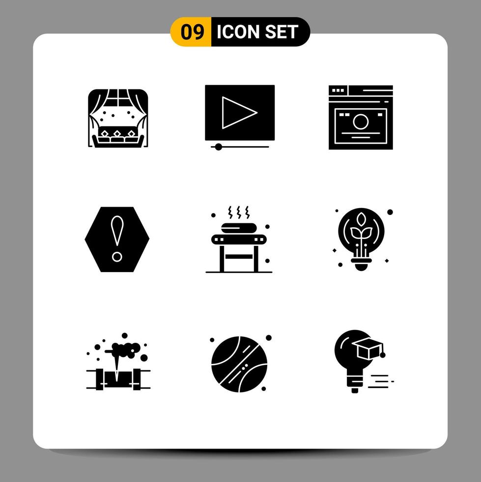 9 User Interface Solid Glyph Pack of modern Signs and Symbols of relaxation bed links warning error Editable Vector Design Elements