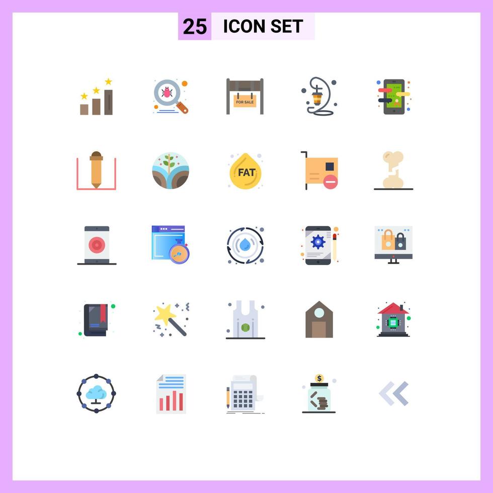 Stock Vector Icon Pack of 25 Line Signs and Symbols for app lamp building ramadan lantern Editable Vector Design Elements