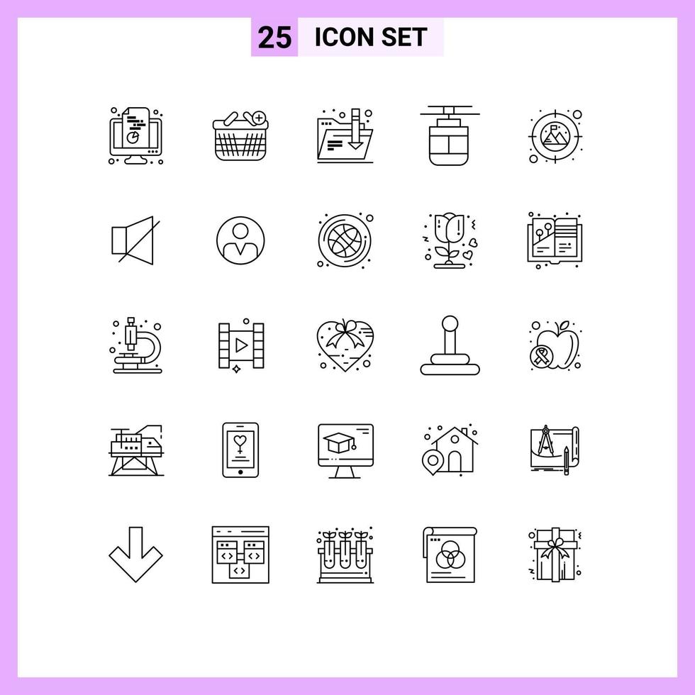 Editable Vector Line Pack of 25 Simple Lines of focus transportation add tram air Editable Vector Design Elements