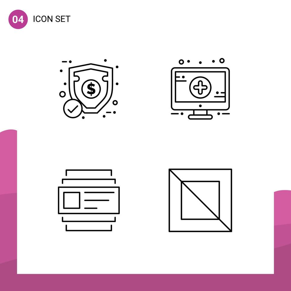 Group of 4 Filledline Flat Colors Signs and Symbols for money users security sign design Editable Vector Design Elements