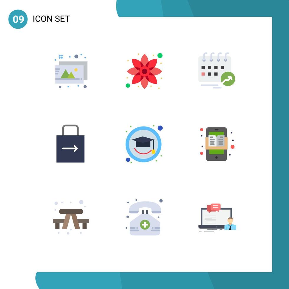 Set of 9 Vector Flat Colors on Grid for education protect calendar lock pad arrow Editable Vector Design Elements