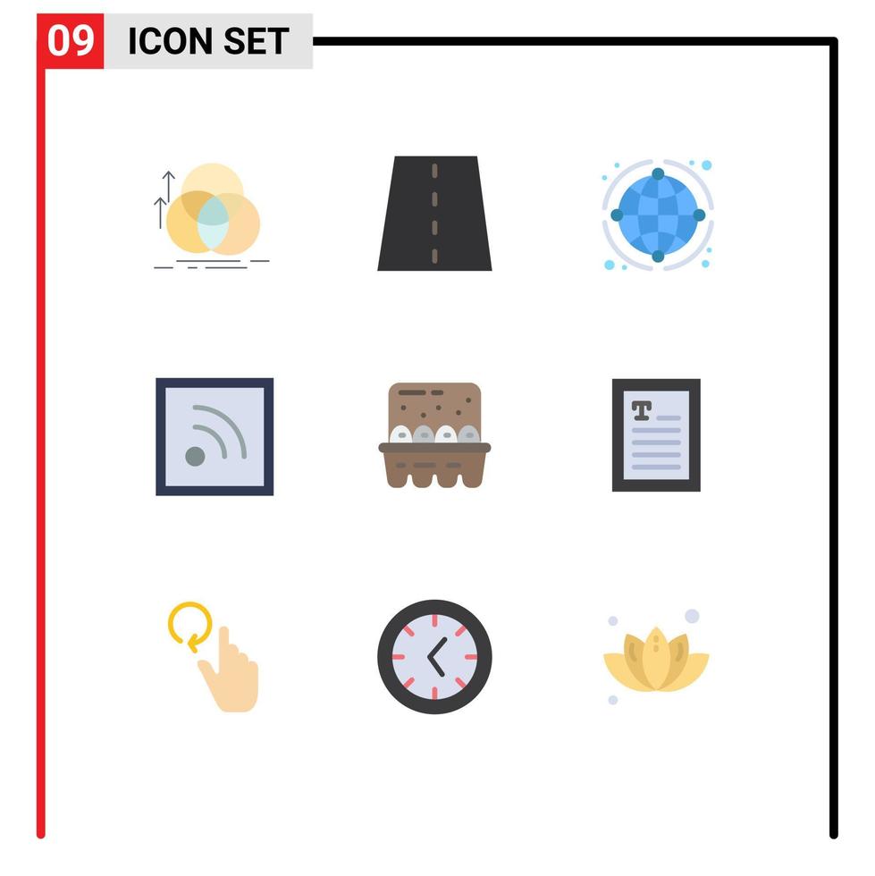 Set of 9 Vector Flat Colors on Grid for rss feed path world network Editable Vector Design Elements