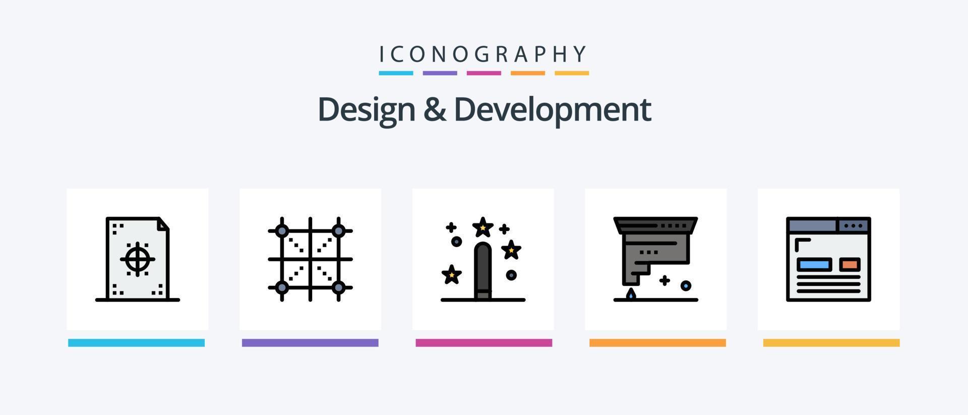 Design and Development Line Filled 5 Icon Pack Including design. coding. development. programing. development. Creative Icons Design vector