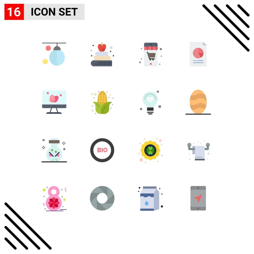 Flat Color Pack of 16 Universal Symbols of screen graph online file document Editable Pack of Creative Vector Design Elements