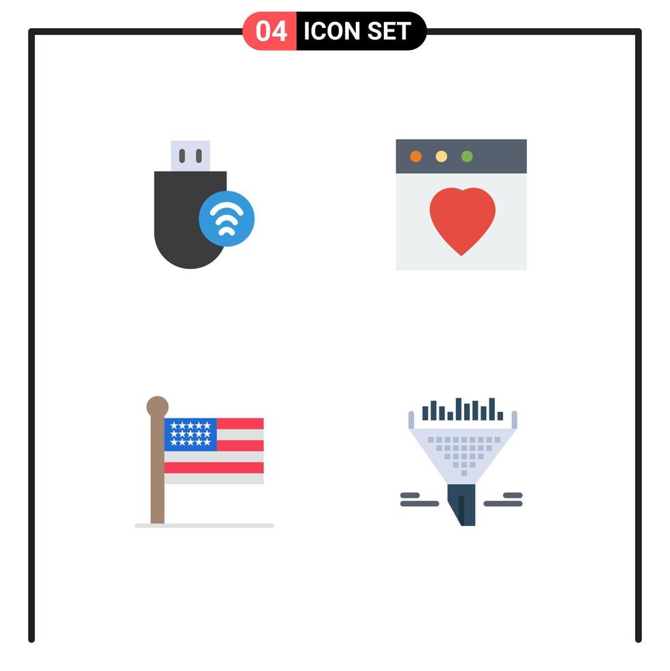 4 Thematic Vector Flat Icons and Editable Symbols of computers states signal favorite usa Editable Vector Design Elements