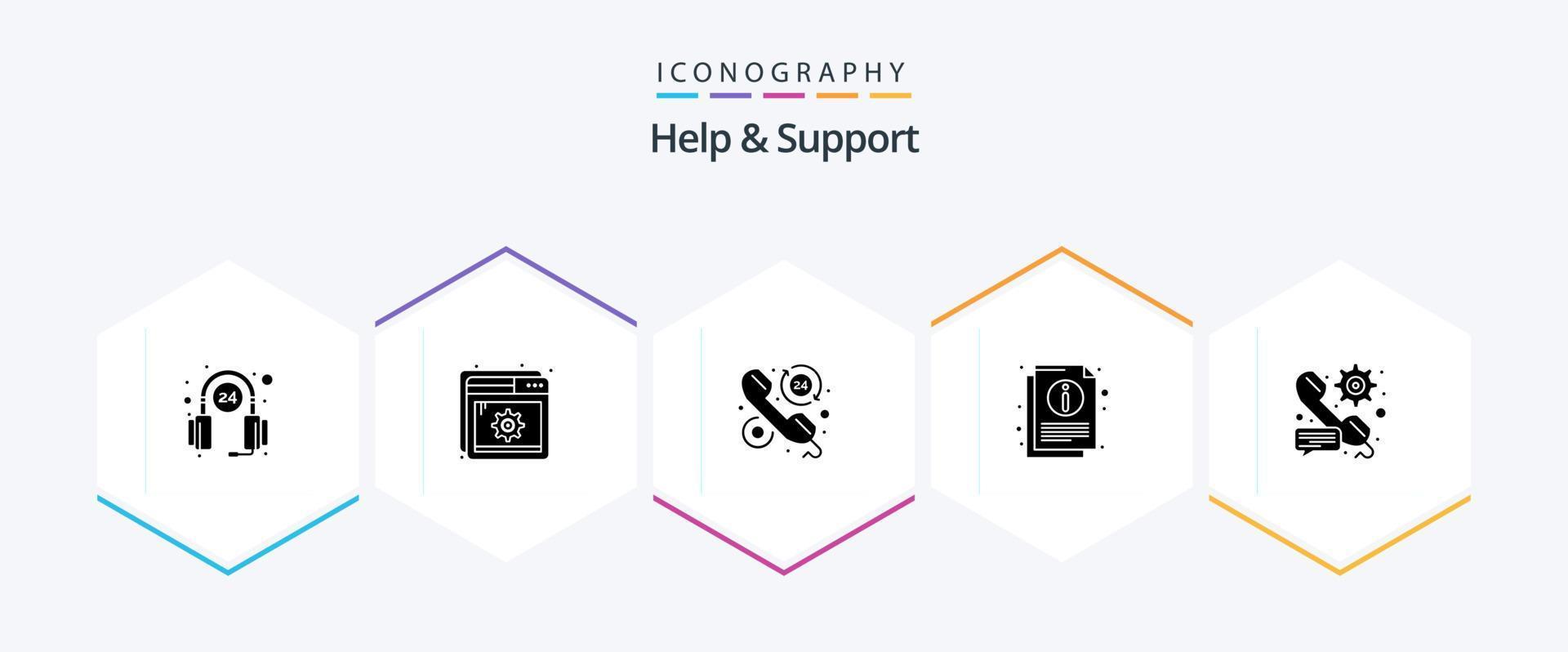 Help And Support 25 Glyph icon pack including call. sheet. customer. information. call vector