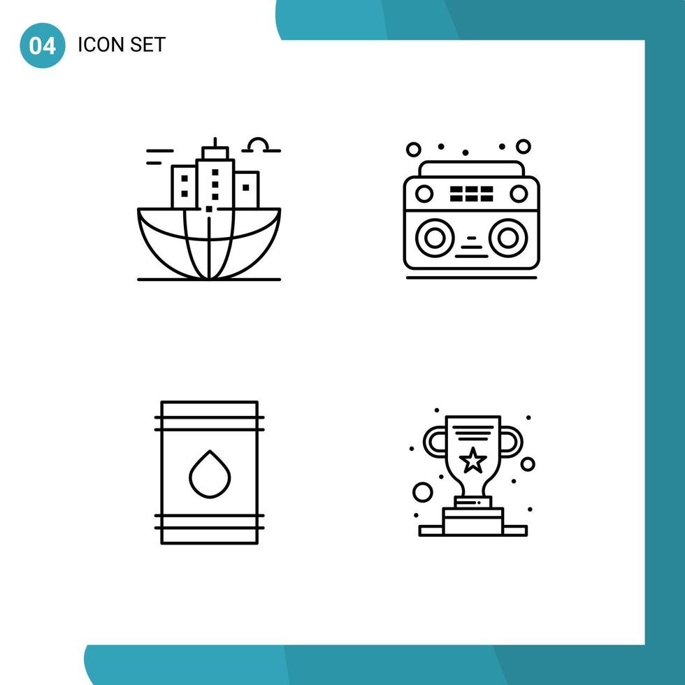 Universal Icon Symbols Group of 4 Modern Filledline Flat Colors of building barrel global music fuel Editable Vector Design Elements