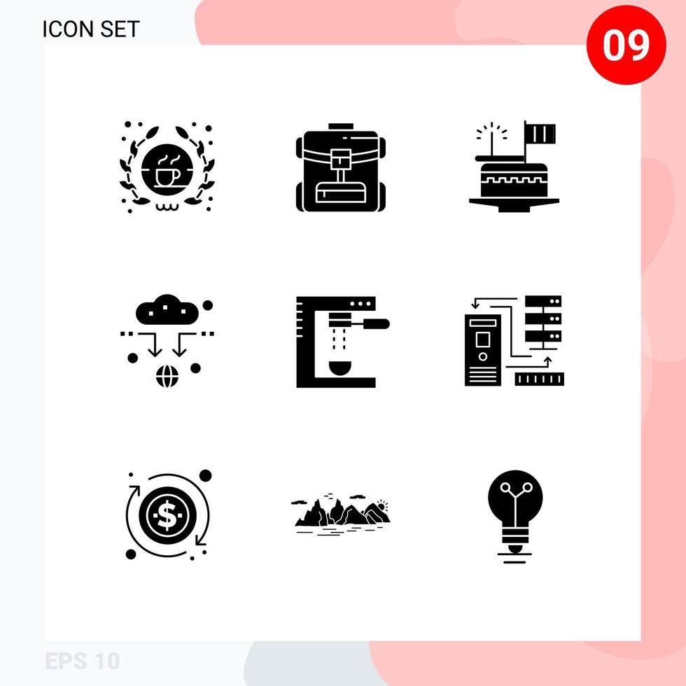 Editable Vector Line Pack of 9 Simple Solid Glyphs of cooking signal cake connect patricks Editable Vector Design Elements