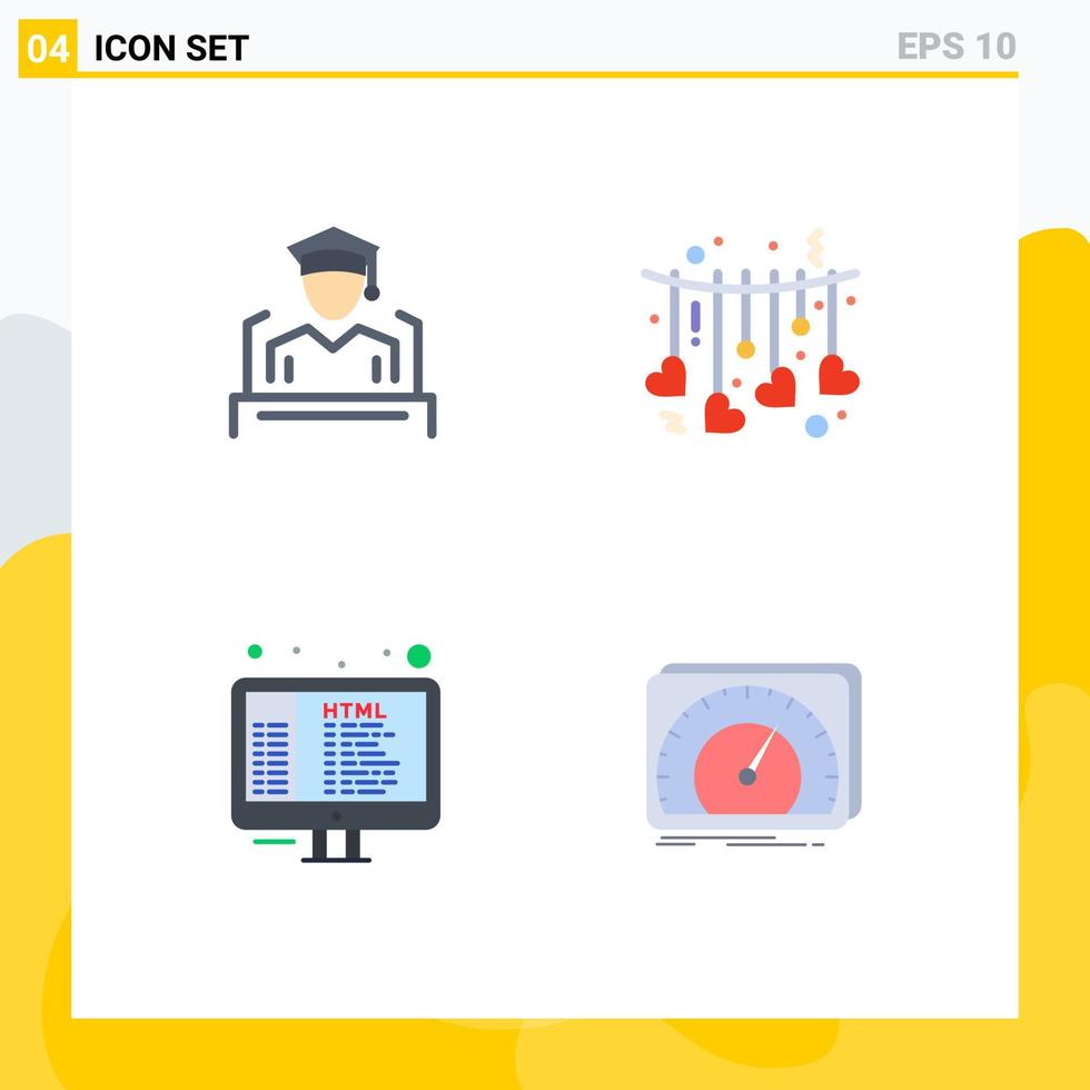 paquete de interfaz de usuario de 4 iconos planos básicos de codificación de gorra programación de amor elementos de diseño vectorial editables vector