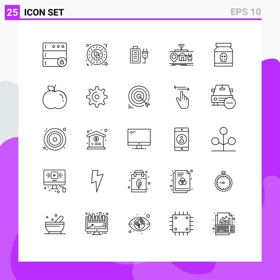 Group of 25 Modern Lines Set for medical things charge of gadgets Editable Vector Design Elements