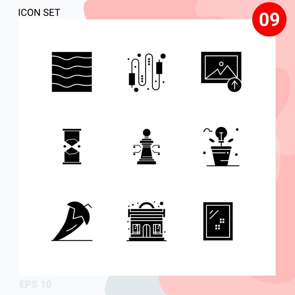 Set of 9 Modern UI Icons Symbols Signs for sand timer connection time upload Editable Vector Design Elements