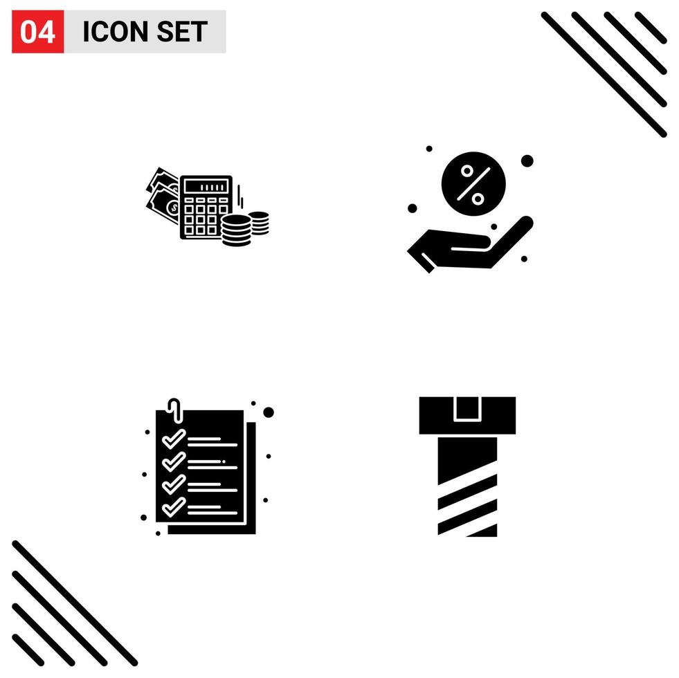 conjunto de 4 iconos de interfaz de usuario modernos símbolos signos para lista de dinero saldo compras perno elementos de diseño vectorial editables vector