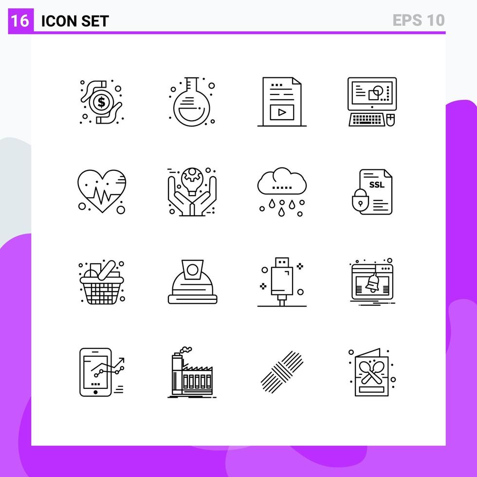 Pack of 16 creative Outlines of love creative entertainment key board music Editable Vector Design Elements
