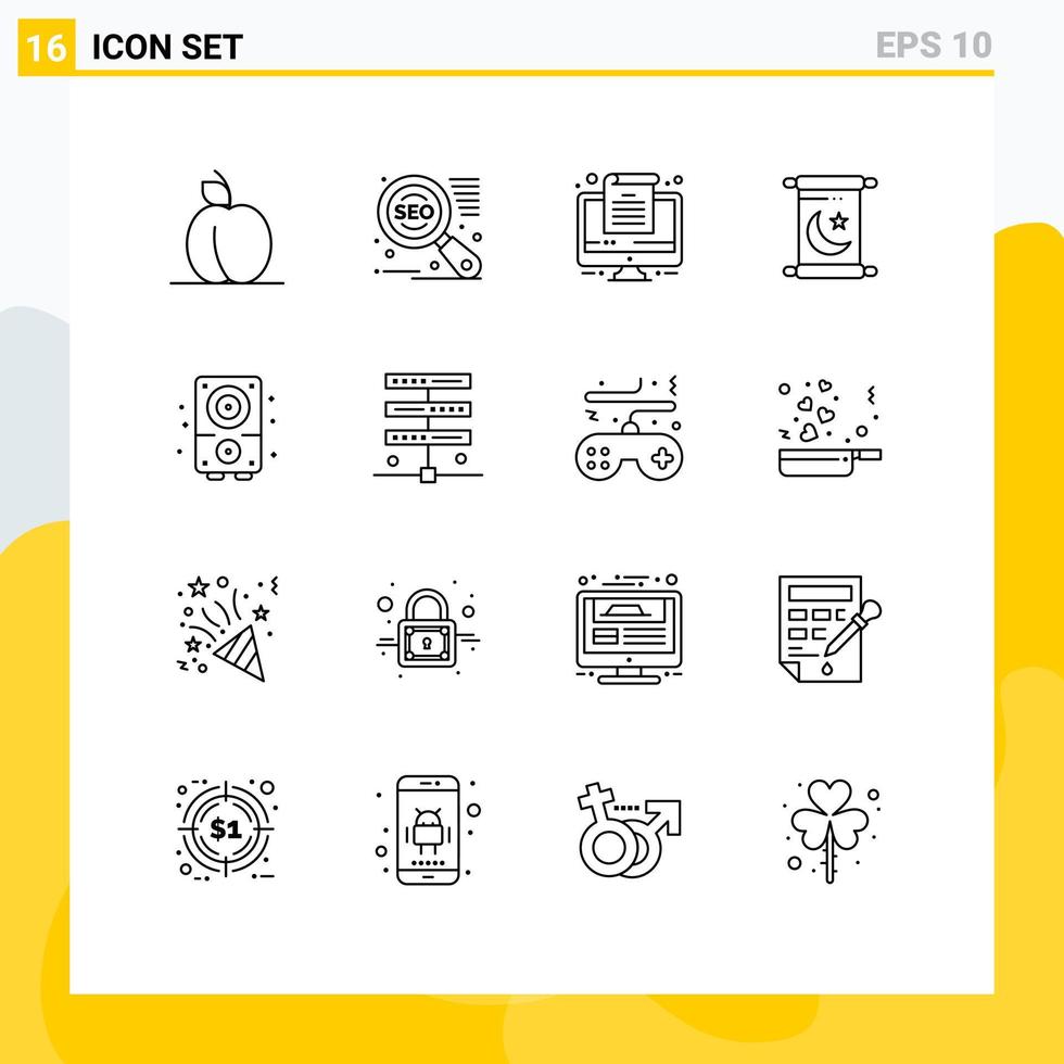 16 Universal Outlines Set for Web and Mobile Applications hosting sound office music audio Editable Vector Design Elements