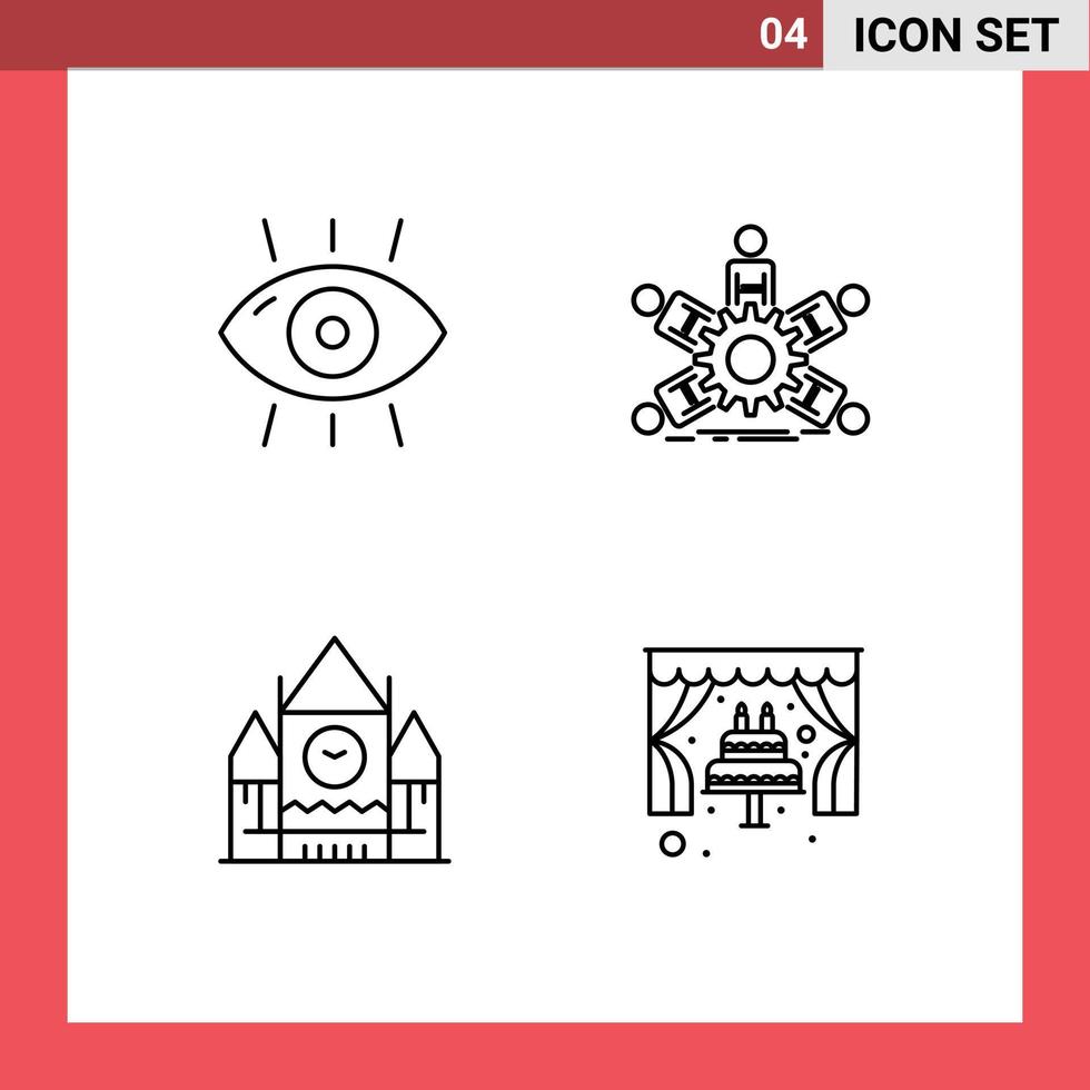 Paquete de 4 líneas de interfaz de usuario de signos y símbolos modernos del trabajo en equipo de la enfermedad forman elementos de diseño vectorial editables del bloque central del grupo vector