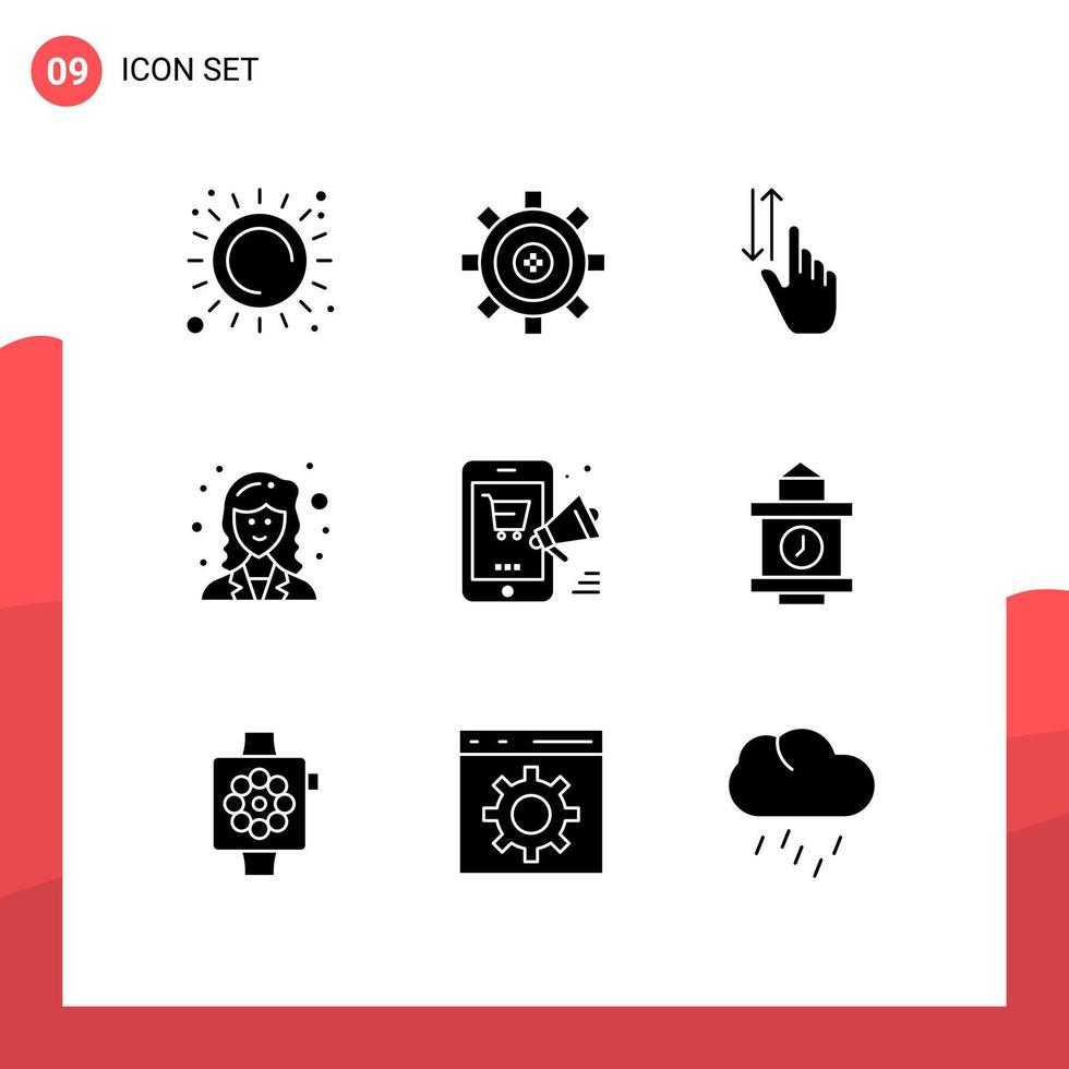 Pack of 9 creative Solid Glyphs of scientist mathematician programing academic up Editable Vector Design Elements