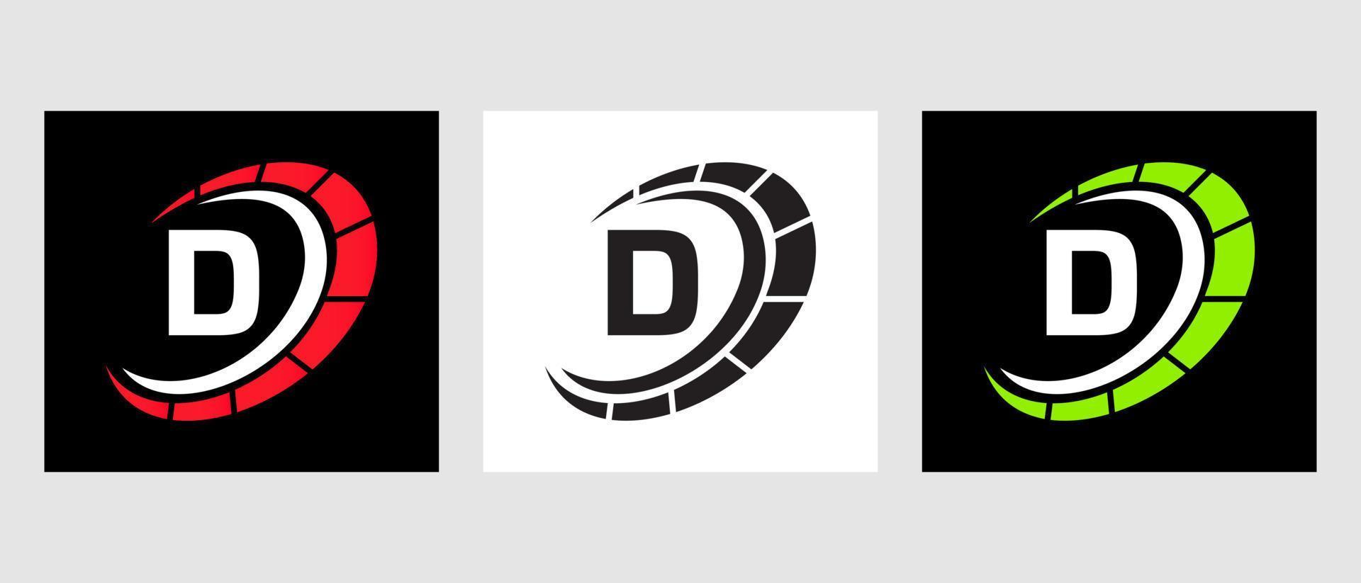 Letter D Car Automotive Logo For Cars Service, Cars Repair With Speedometer Symbol vector