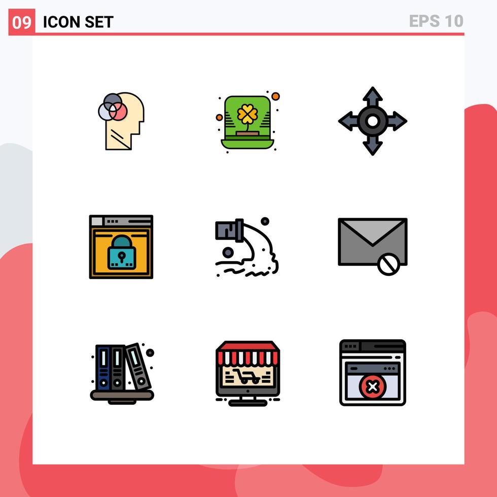 Universal Icon Symbols Group of 9 Modern Filledline Flat Colors of pollution lock shamrock passward web Editable Vector Design Elements