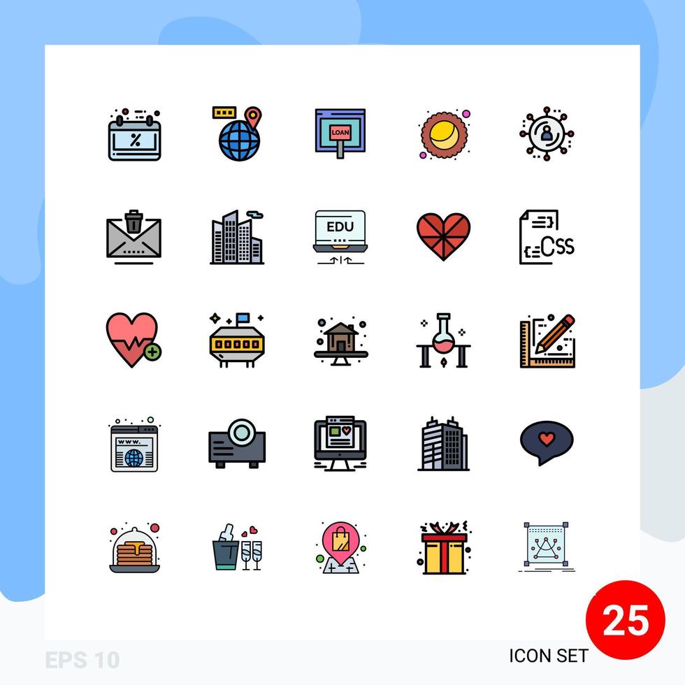 grupo de 25 signos y símbolos de colores planos de línea rellena para elementos de diseño de vectores editables en línea de luna de crédito de pastel de publicidad en Internet