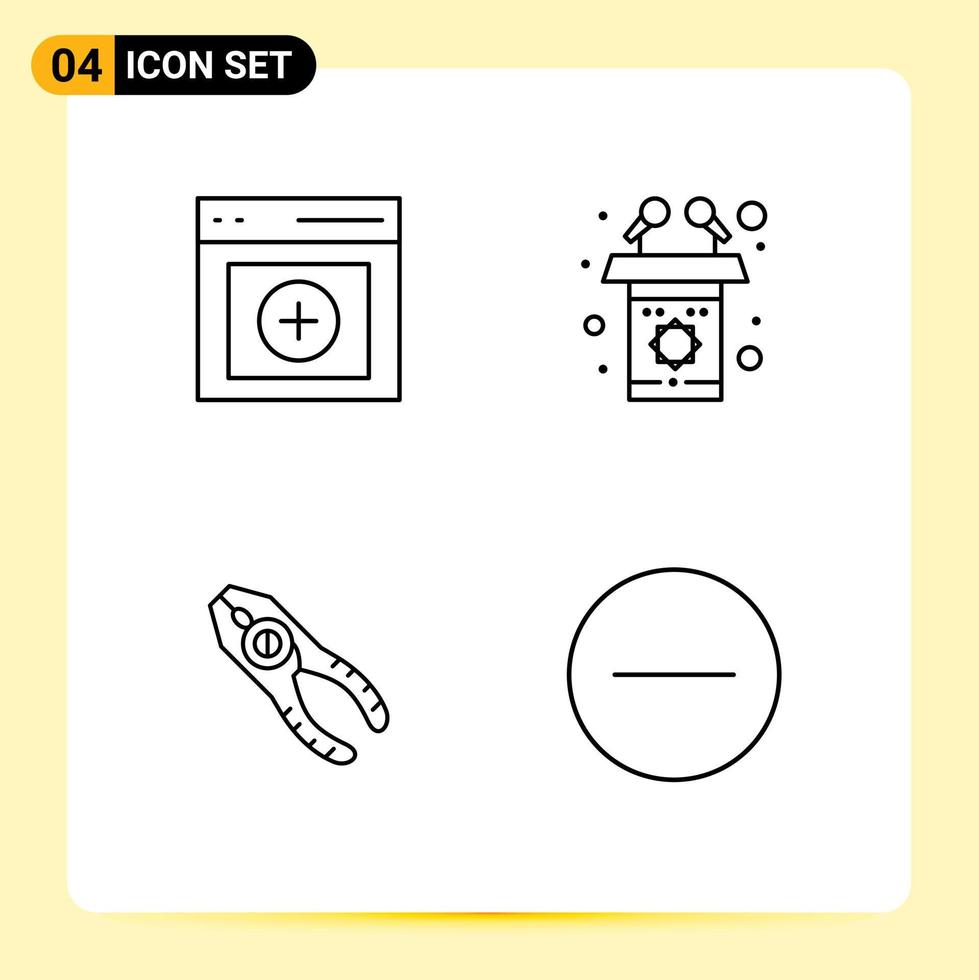 Set of 4 Vector Filledline Flat Colors on Grid for communication pliers user rostrum repair Editable Vector Design Elements