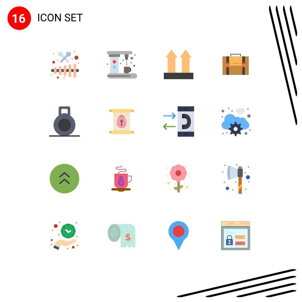 Pack of 16 Modern Flat Colors Signs and Symbols for Web Print Media such as portfolio documents arrows case briefcase Editable Pack of Creative Vector Design Elements