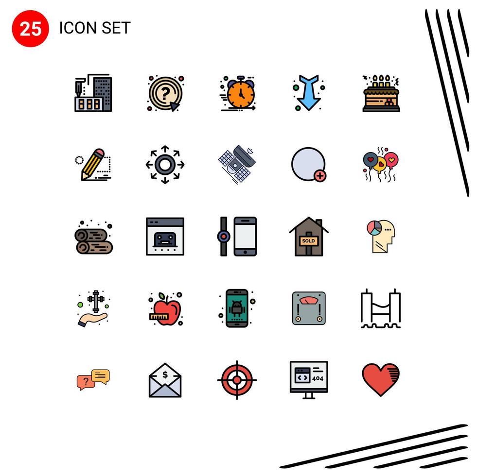 Pack of 25 Modern Filled line Flat Colors Signs and Symbols for Web Print Media such as birthday full product down management Editable Vector Design Elements