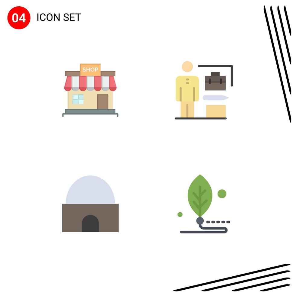 grupo de 4 iconos planos modernos establecidos para la construcción de tiendas tienda realizada construcción islámica elementos de diseño vectorial editables vector