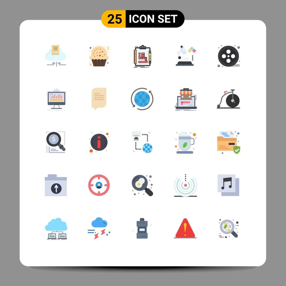 25 Creative Icons Modern Signs and Symbols of movie reel medical process lab microscope Editable Vector Design Elements