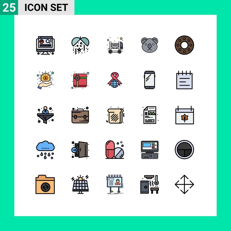 Set of 25 Modern UI Icons Symbols Signs for business donuts mixer donut kangaroo Editable Vector Design Elements