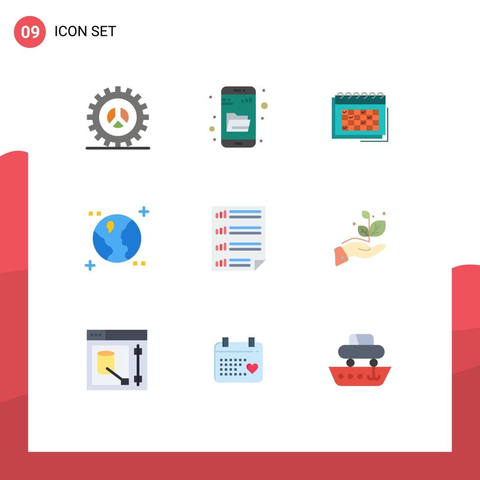 User Interface Pack of 9 Basic Flat Colors of earth timetable search schedule event Editable Vector Design Elements