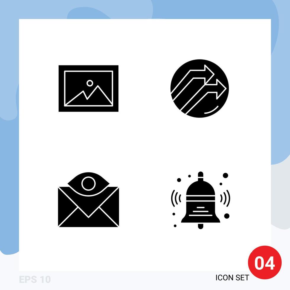 4 Universal Solid Glyph Signs Symbols of album contact us arrow report inbox Editable Vector Design Elements