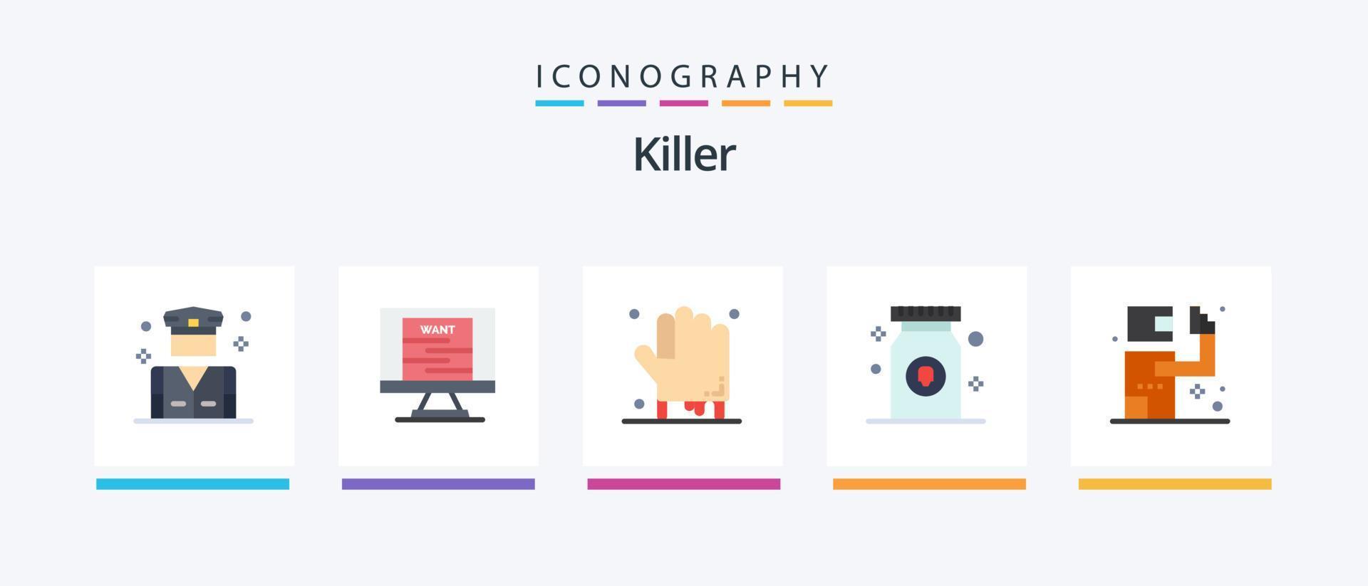Killer Flat 5 Icon Pack Including gunman. pill. bloody. pharmacy. drug. Creative Icons Design vector