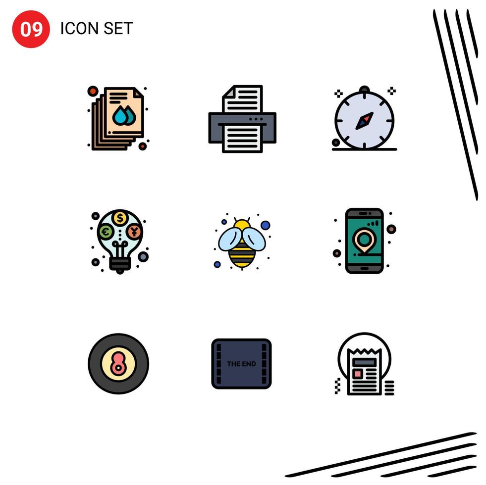 Pictogram Set of 9 Simple Filledline Flat Colors of fly budget direction revenue income Editable Vector Design Elements