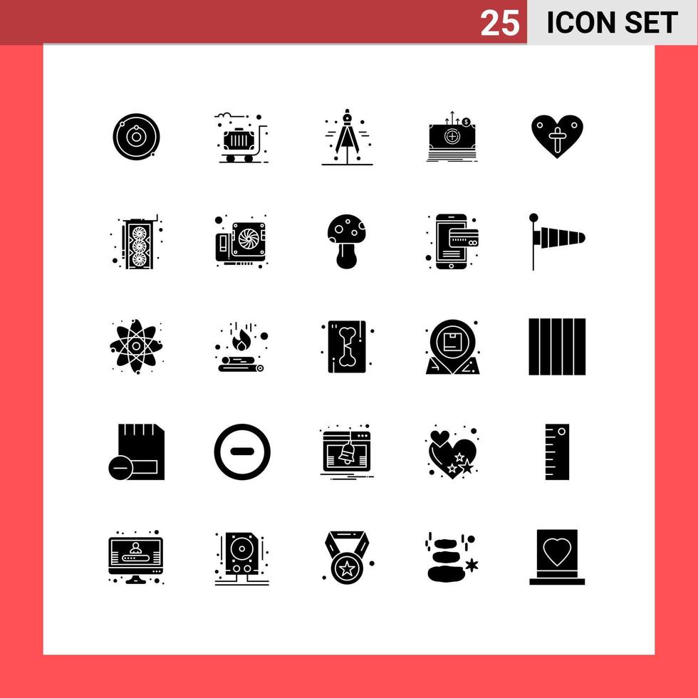 conjunto de 25 iconos modernos de ui símbolos signos para pascua corazón brújula transferencia dólar elementos de diseño vectorial editables vector