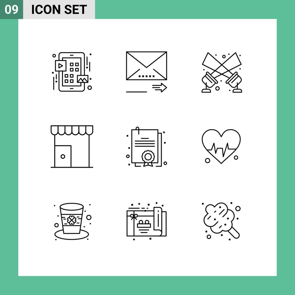 9 Creative Icons Modern Signs and Symbols of certificate shop flashlight marketplace building Editable Vector Design Elements