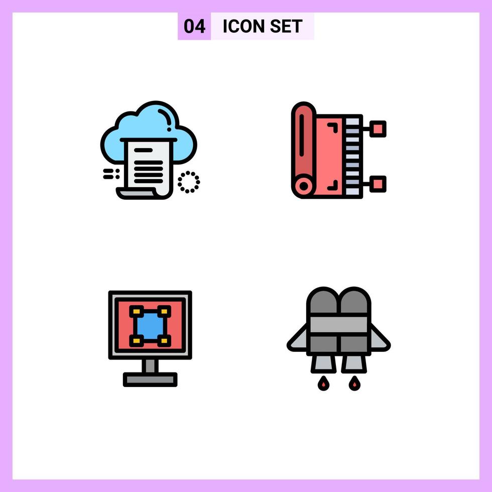 Modern Set of 4 Filledline Flat Colors and symbols such as file ramadan cloud mat graphics Editable Vector Design Elements