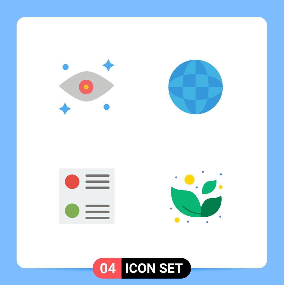 Set of 4 Commercial Flat Icons pack for eye spa globe list 5 Editable Vector Design Elements