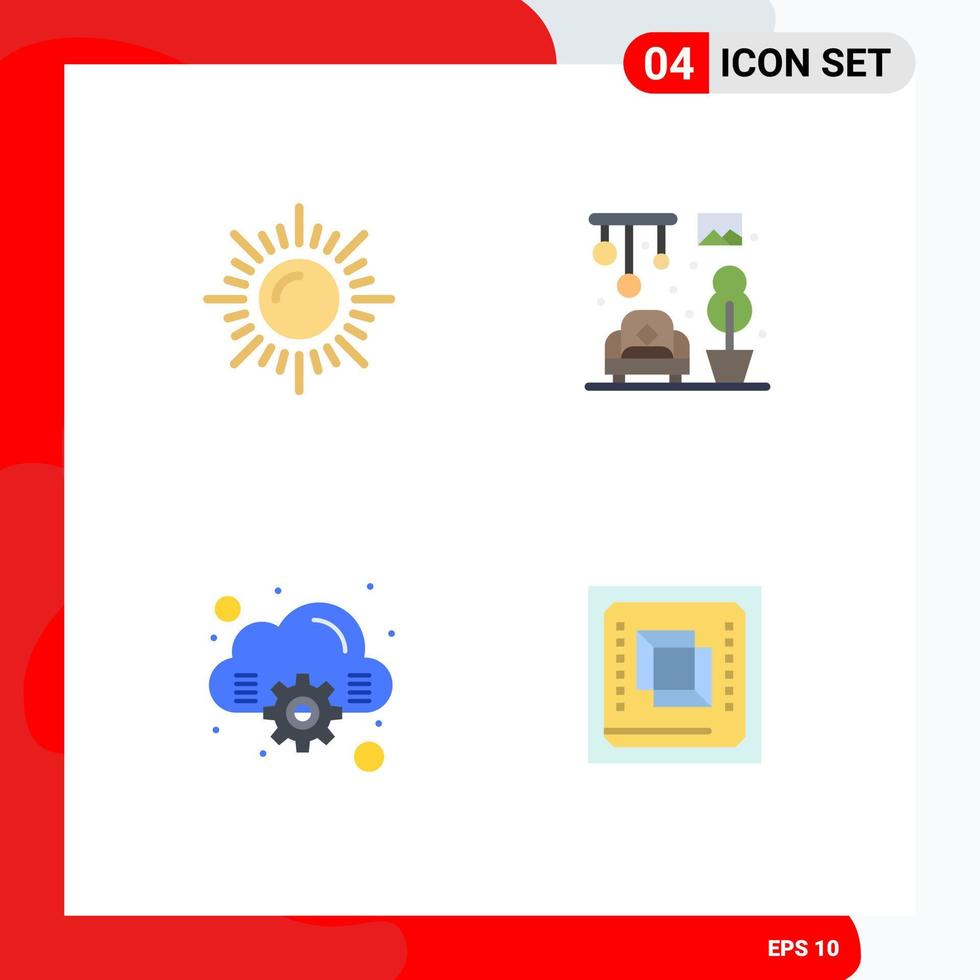 Pack of 4 Modern Flat Icons Signs and Symbols for Web Print Media such as landscape chip home cloud cpu Editable Vector Design Elements