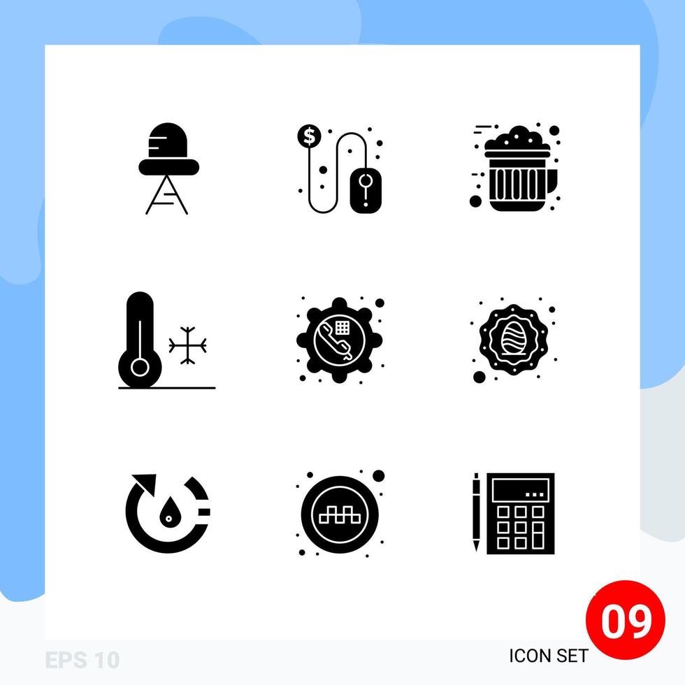 9 Thematic Vector Solid Glyphs and Editable Symbols of configure phone cocoa weather temperature Editable Vector Design Elements
