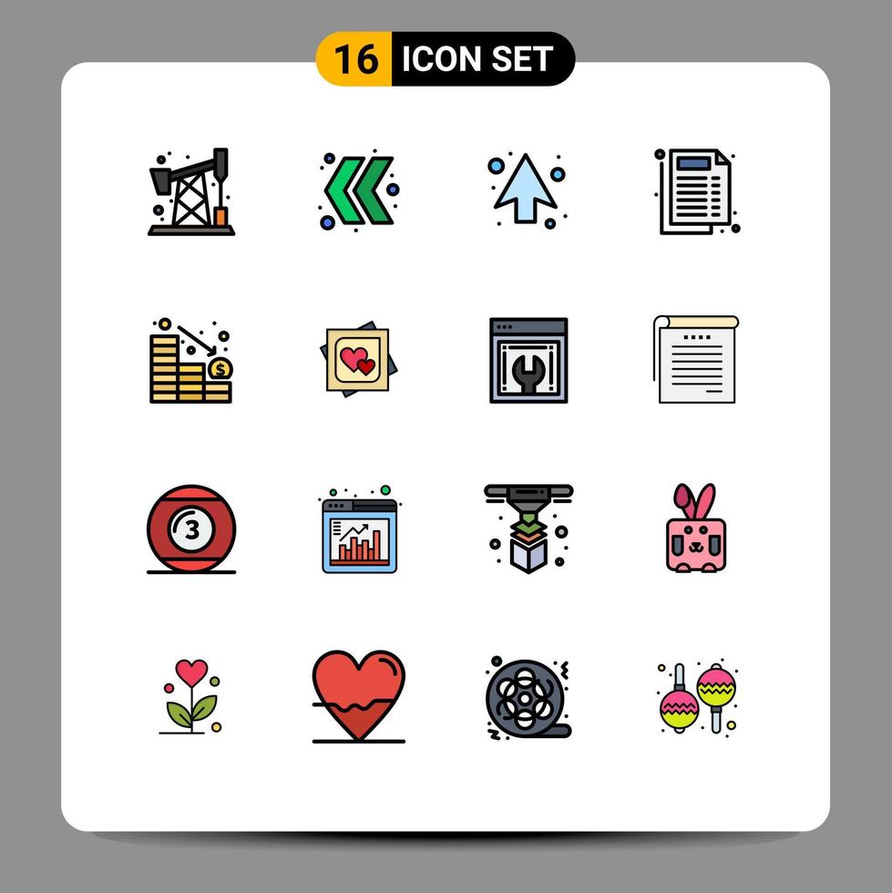 Modern Set of 16 Flat Color Filled Lines Pictograph of card loss up decrease document Editable Creative Vector Design Elements