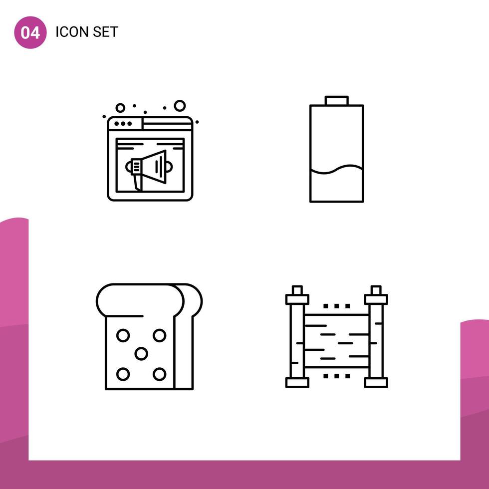 Editable Vector Line Pack of 4 Simple Filledline Flat Colors of browser low speaker electric toast Editable Vector Design Elements