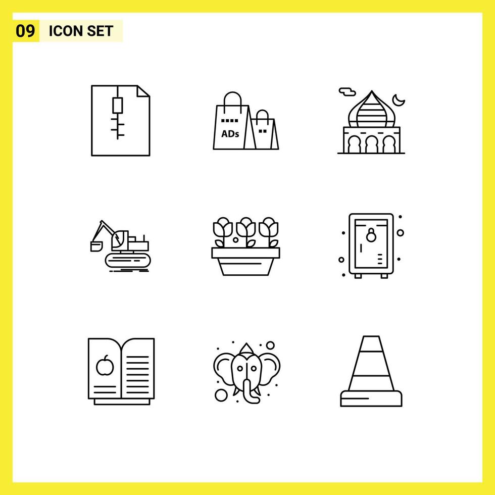 9 Creative Icons Modern Signs and Symbols of flower lift mosque construction pray Editable Vector Design Elements