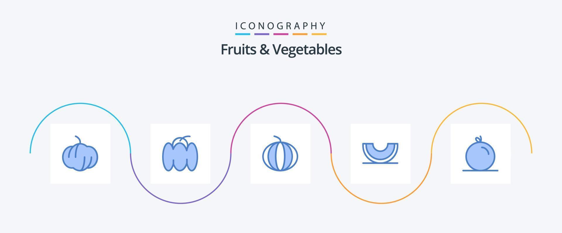 Fruits and Vegetables Blue 5 Icon Pack Including . pulp. berry. orange. slice vector