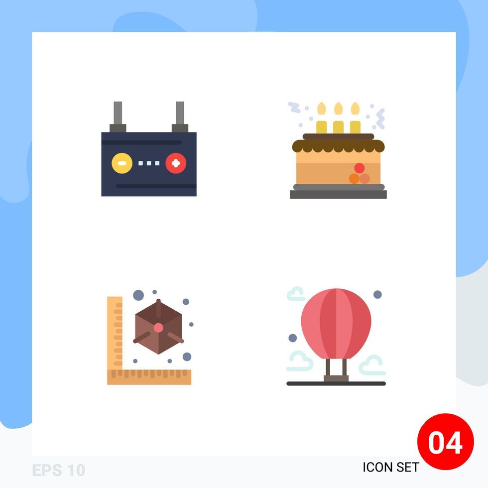 4 Creative Icons Modern Signs and Symbols of accumulator gift electricity cake gadget Editable Vector Design Elements