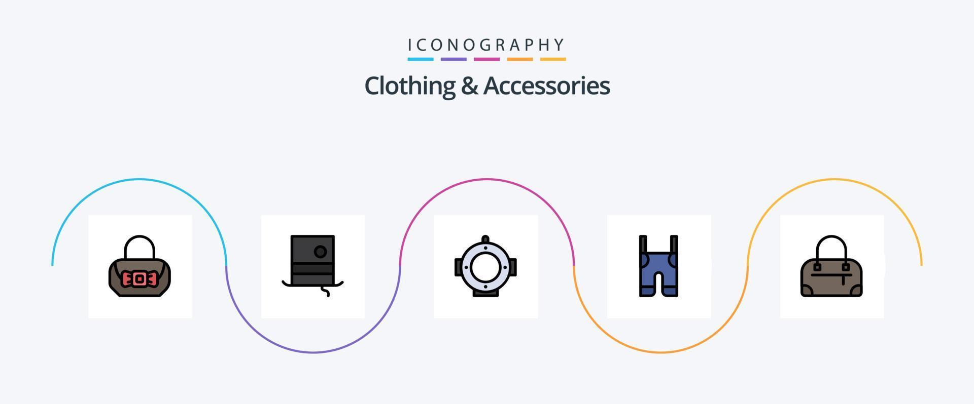 Clothing and Accessories Line Filled Flat 5 Icon Pack Including . bag. helm. straps. clothes vector