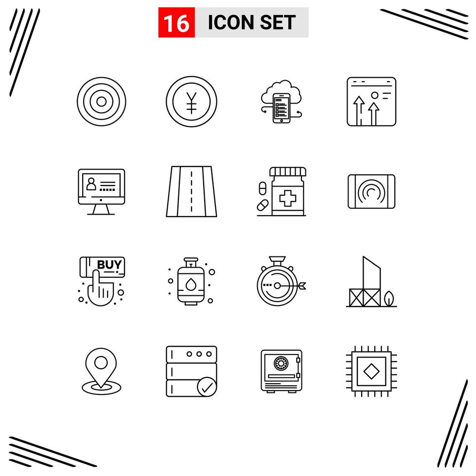 Group of 16 Modern Outlines Set for business arrow cloudstorage safety information Editable Vector Design Elements