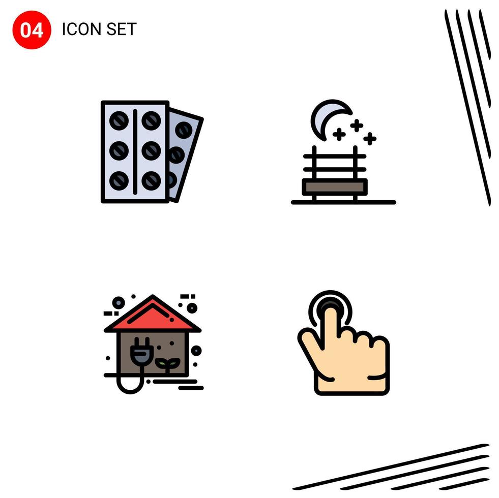 Mobile Interface Filledline Flat Color Set of 4 Pictograms of medical home tablet eco click Editable Vector Design Elements