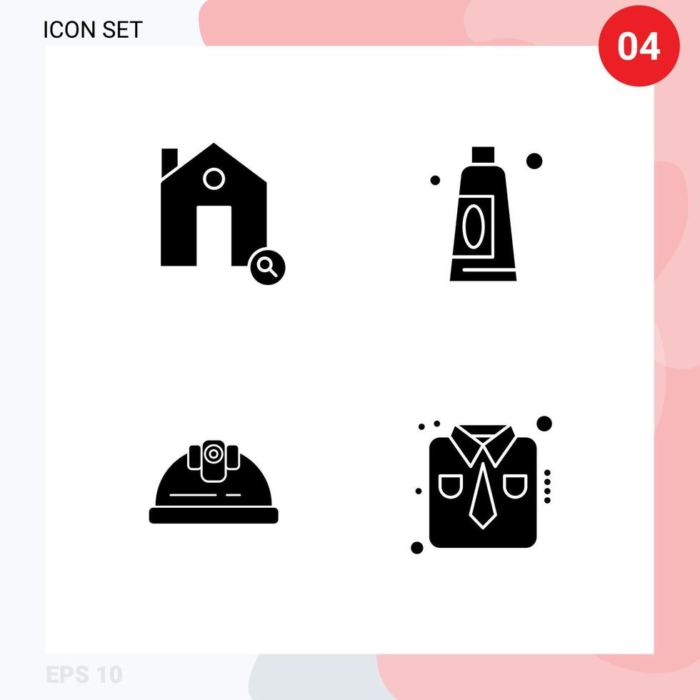 grupo de 4 glifos sólidos modernos establecidos para edificios ingeniero limpieza de casas construcción elementos de diseño vectorial editables vector