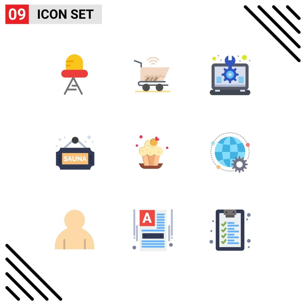 conjunto de 9 iconos de interfaz de usuario modernos símbolos signos para diseño de etiqueta de pastel signo fitness elementos de diseño vectorial editables vector