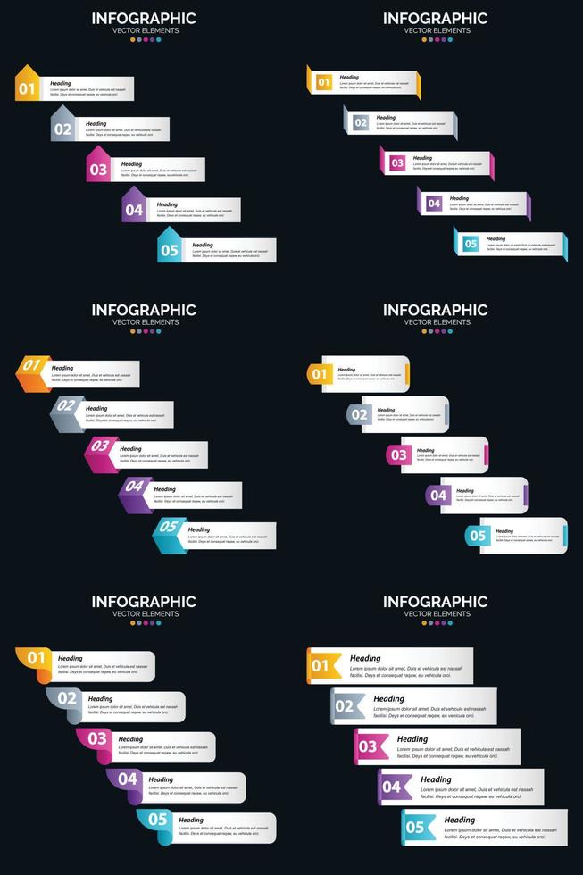 Vector 6 Infographics Pack Presentation slide template 5 Steps cycle diagrams and timelines